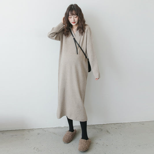 Cozy Knit Maternity Maxi Dress with Square Neckline