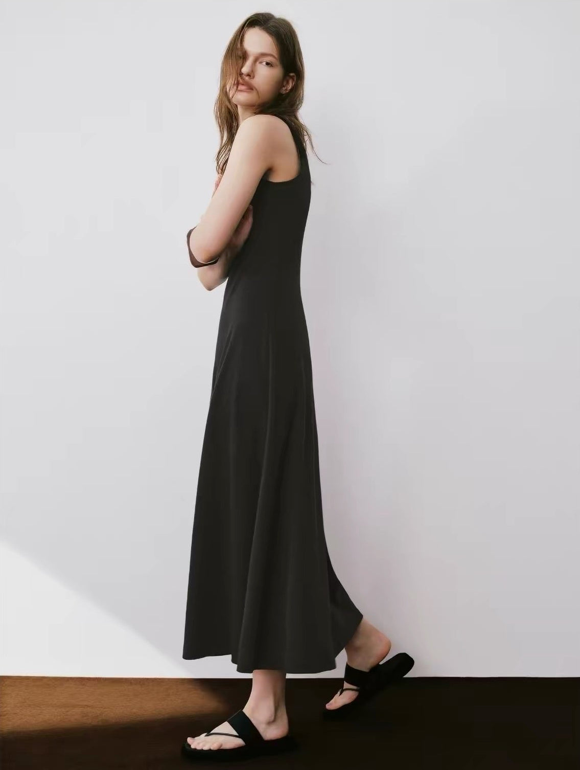 Arden Stretch-Cotton Maxi Dress Black
