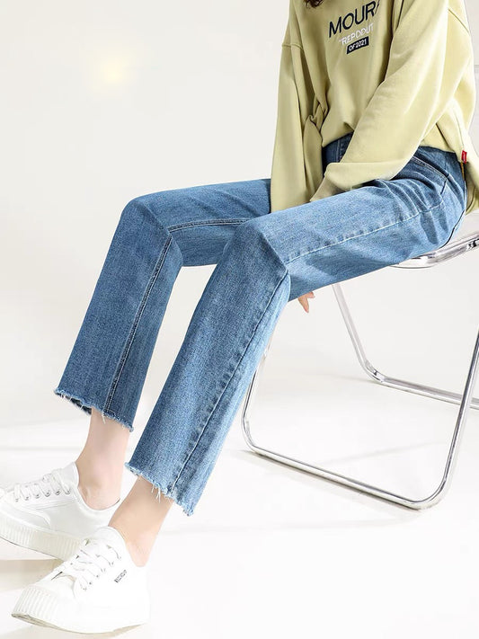 Straight Leg Denim with Raw Cut