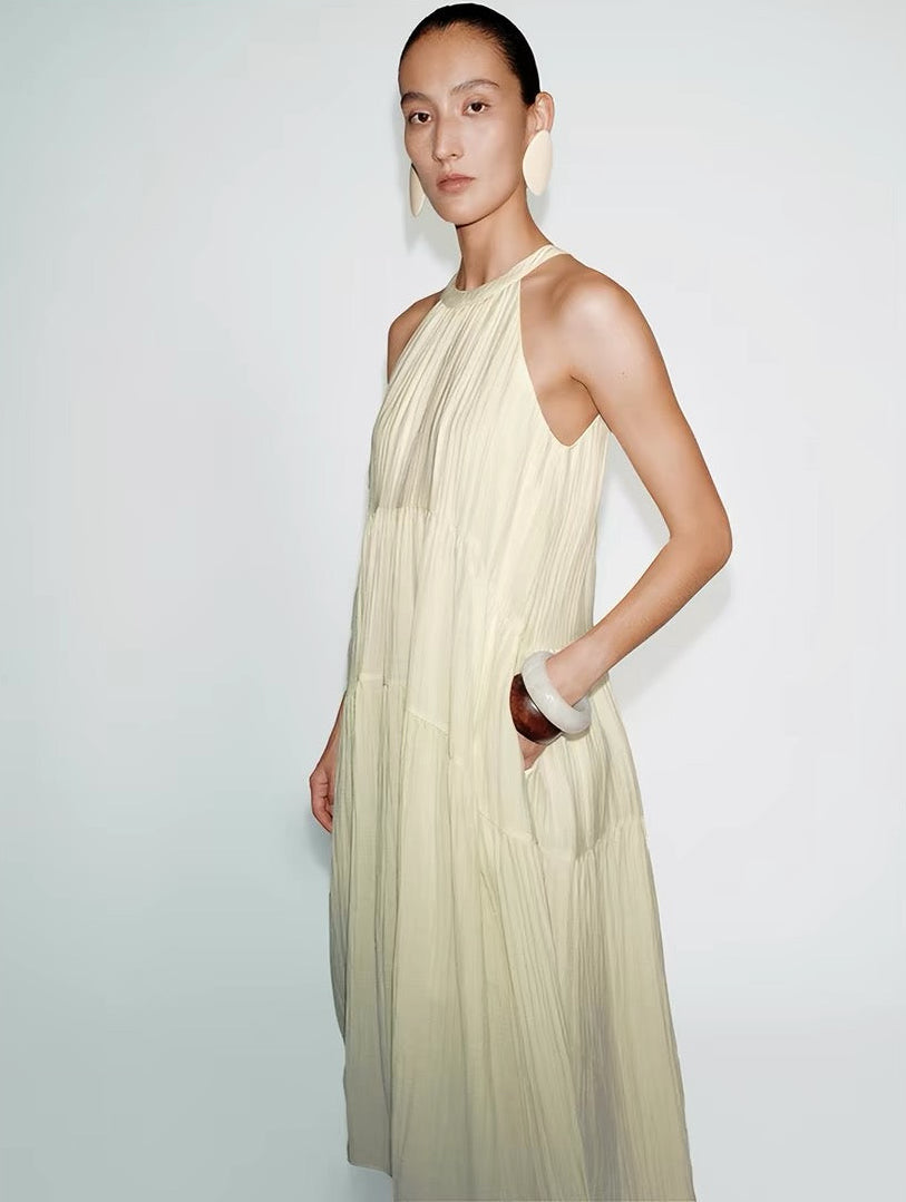 Lyra Crinkle Halter Maxi Dress Cream