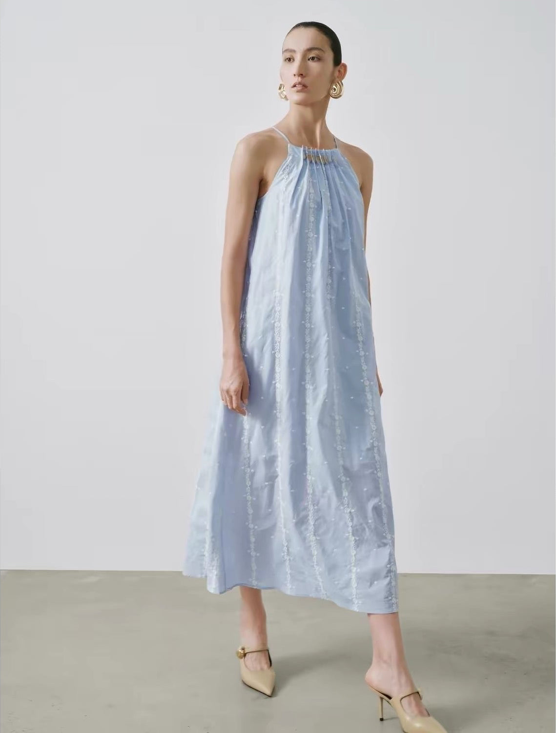 Aster Beaded-Neck Cotton Maxi Dress