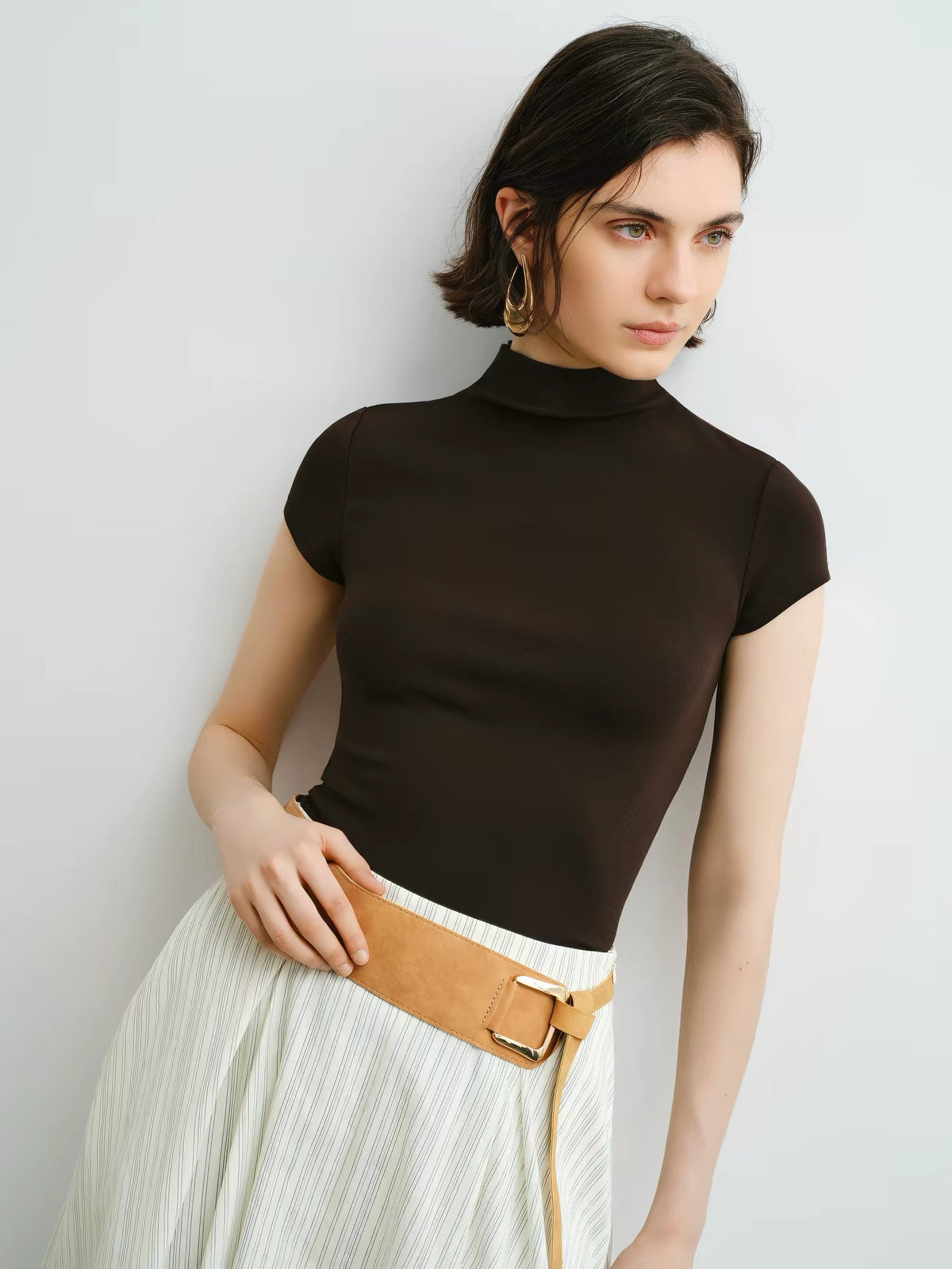 Tessa Modal Mock-Neck Top Deep Brown
