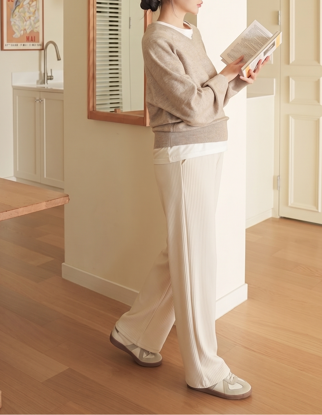 Chenille Maternity Palazzo Pants Beige