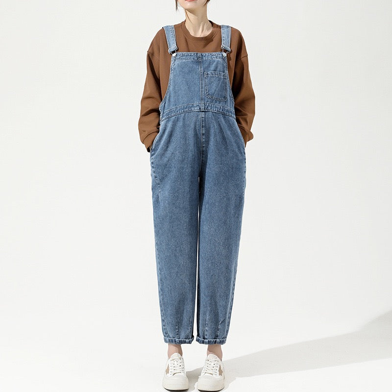 Blue Grey Loose Fit Straight Overalls