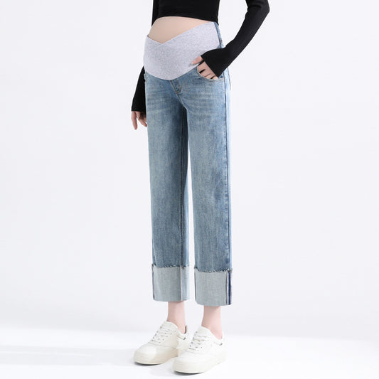 Light Blue Cropped Maternity Jeans