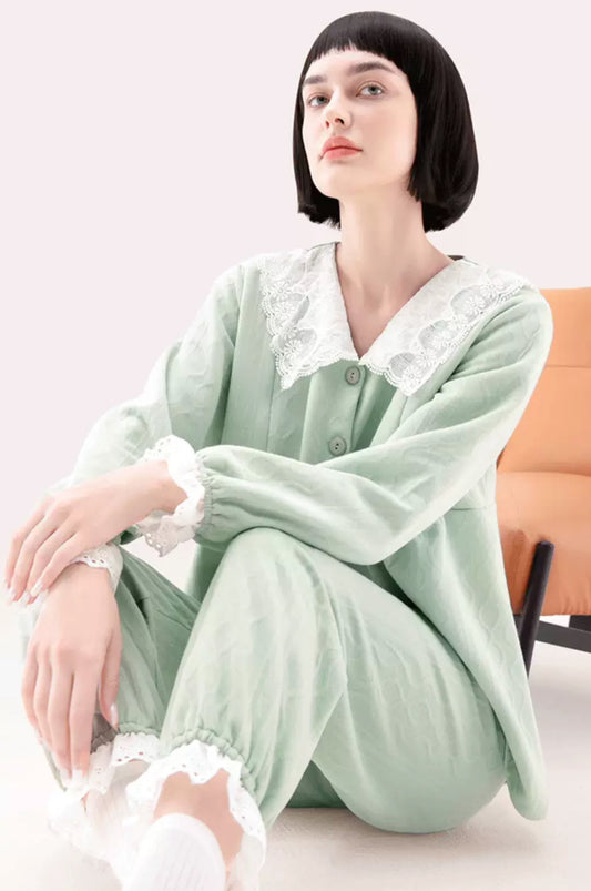 Bean Green Maternity Nursing Pajamas Set