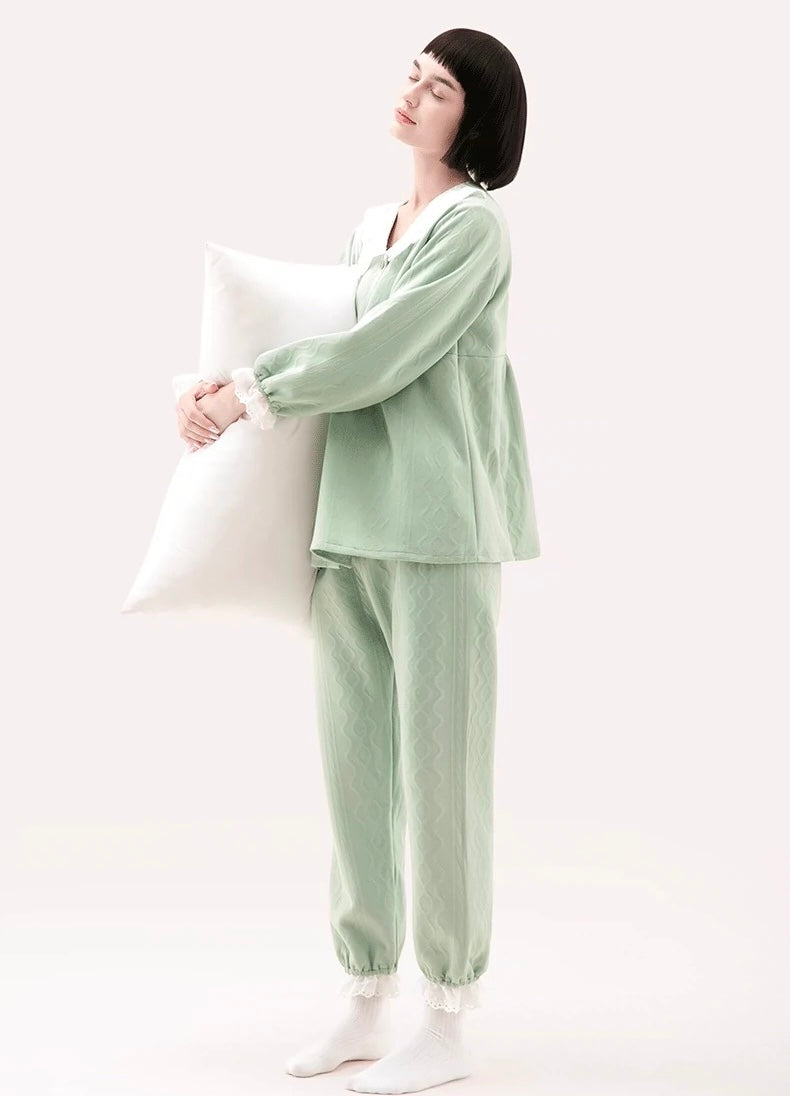 Bean Green Maternity Nursing Pajamas Set