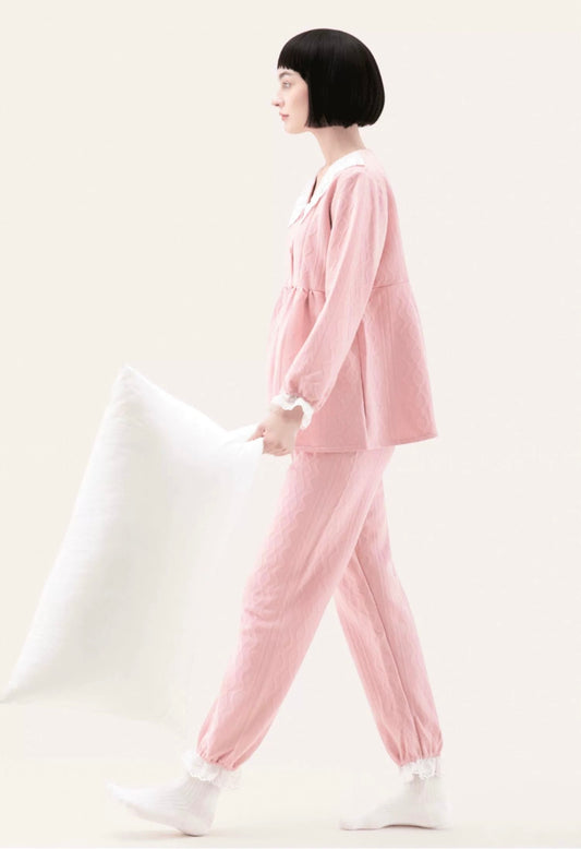 Cherry Blossom Pink Maternity Nursing Pajamas Set