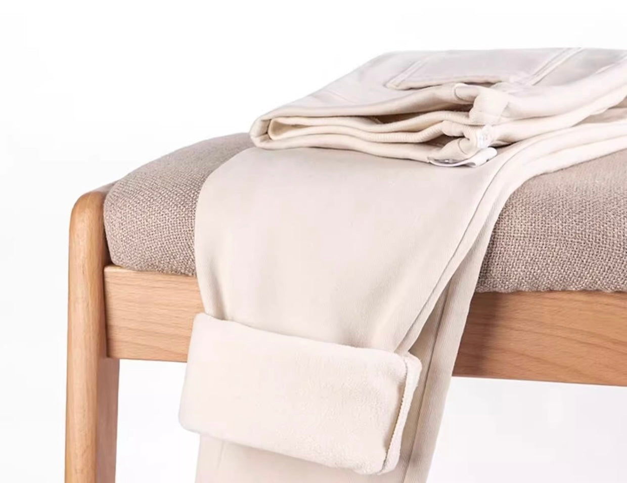 Beige Velvet-Lined Maternity Tapered Trousers