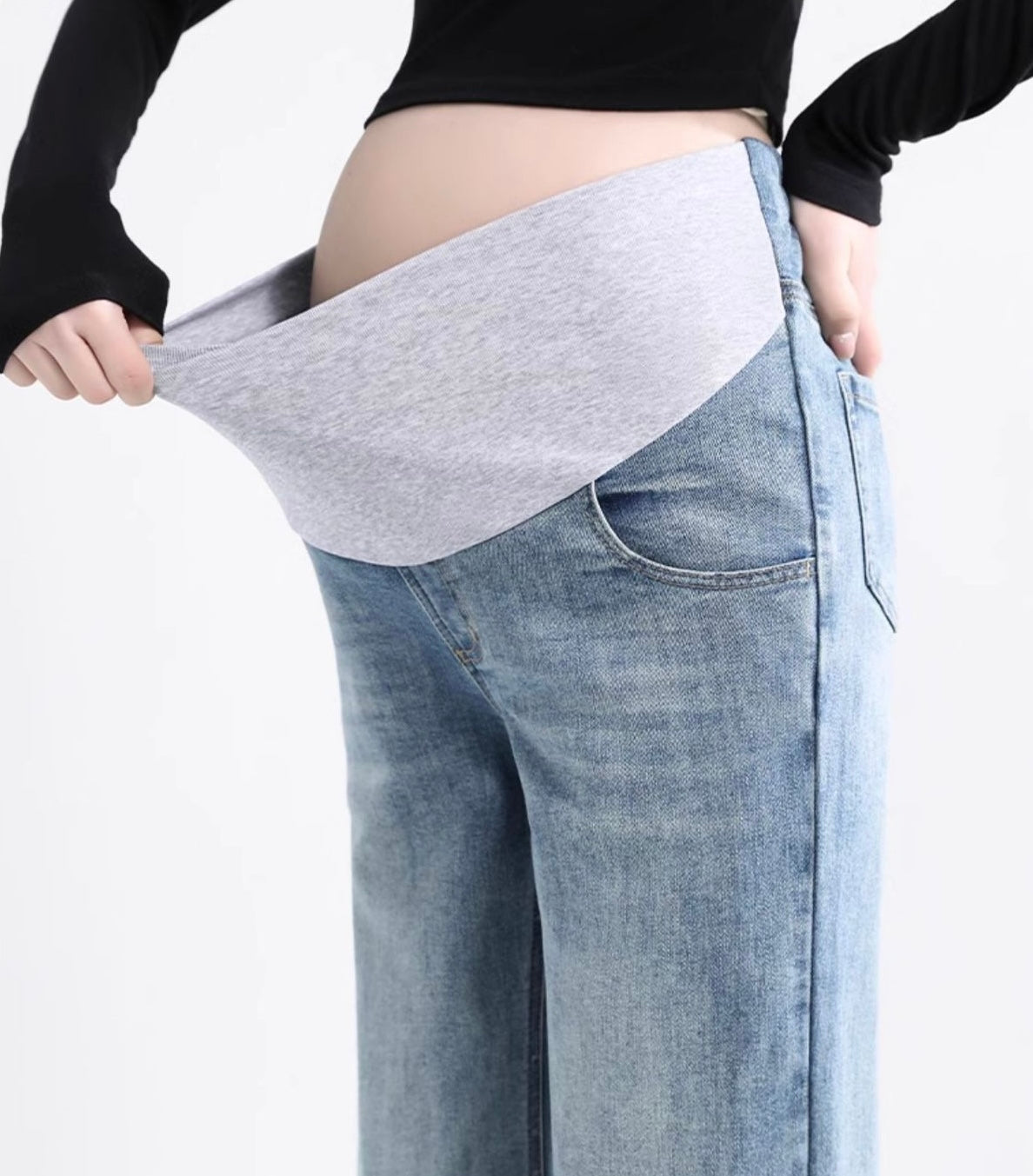 Light Blue Cropped Maternity Jeans