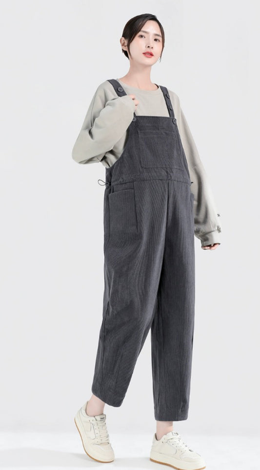 Petite Maternity Corduroy Overalls Dark Grey