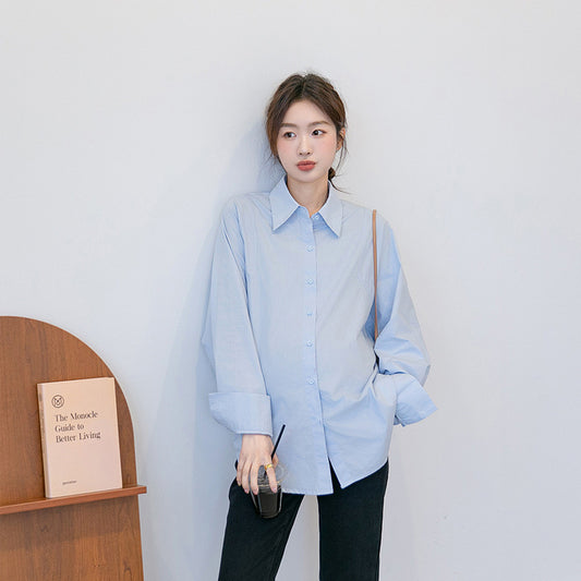 Relaxed Blue Collared Maternity Top