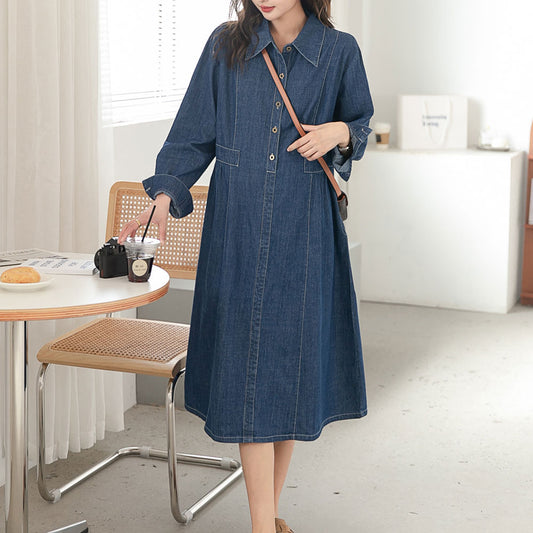 Trendy Button-Down Denim Maternity Tunic