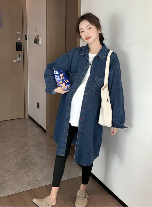 Loose-Fit Button Down Maternity Denim Dress