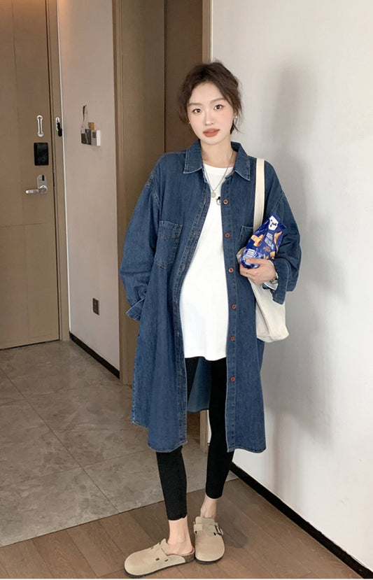 Loose-Fit Button Down Maternity Denim Dress