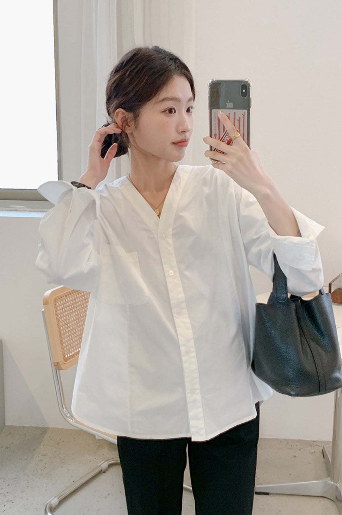 V-Neck Cotton Maternity Blouse