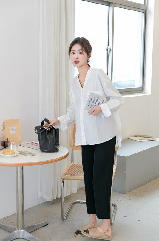 V-Neck Cotton Maternity Blouse