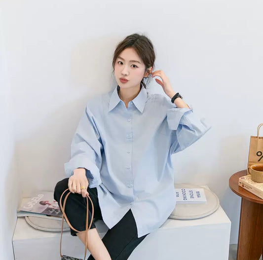 Relaxed Blue Collared Maternity Top
