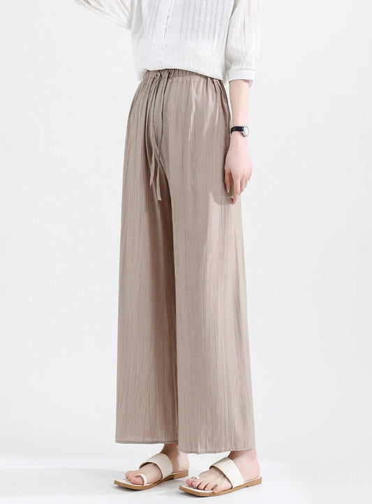 Wide Leg Ice Silk Pants Light Coffee