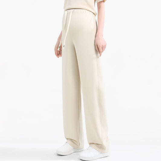 Spring-Fall Relaxed Maternity Wide-Leg Pants Beige