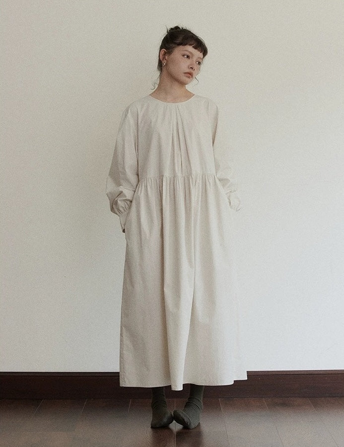 Autumn Round Neck Cotton A-line Maxi Dress