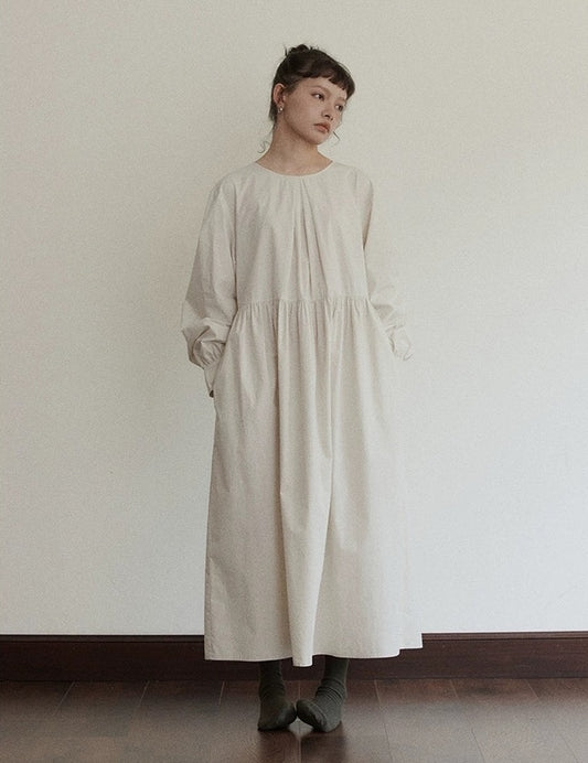 Autumn Round Neck Cotton A-line Maxi Dress