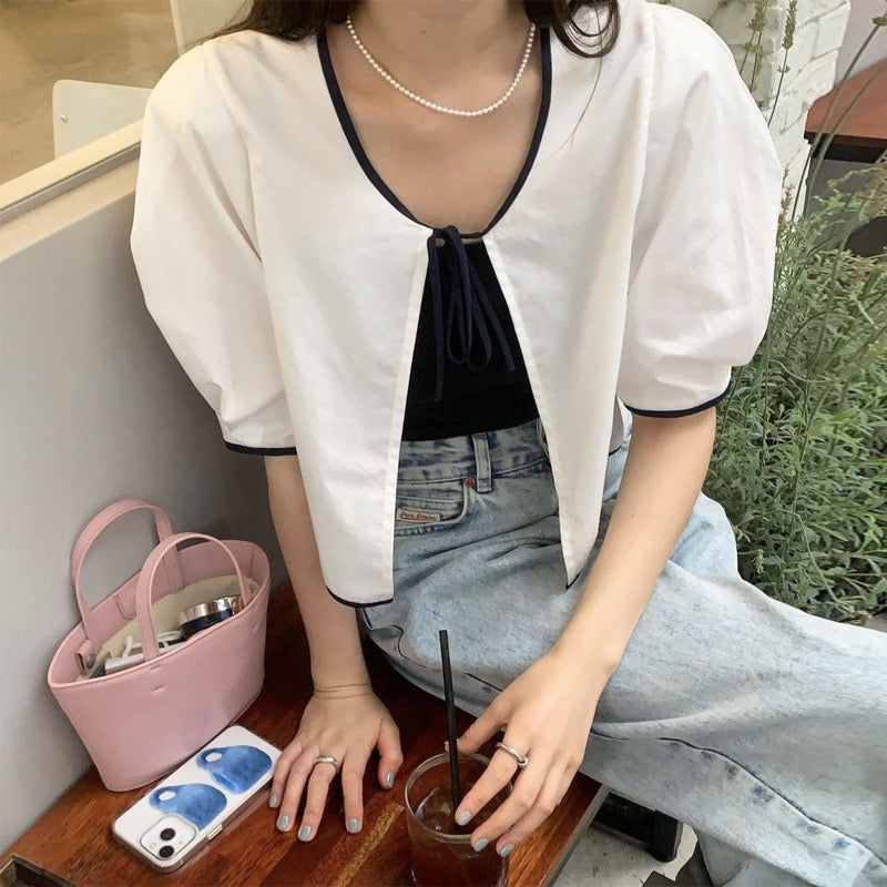 GROVE 22Contrasting-trim Cotton Top
