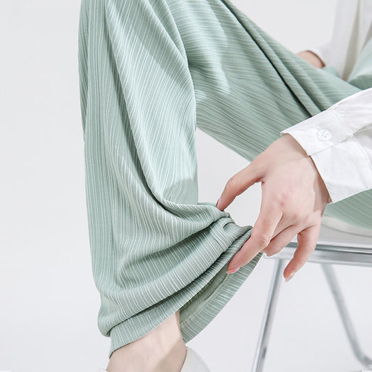 Wide Leg Crossover Waist Cotton Silk Pants Light Green