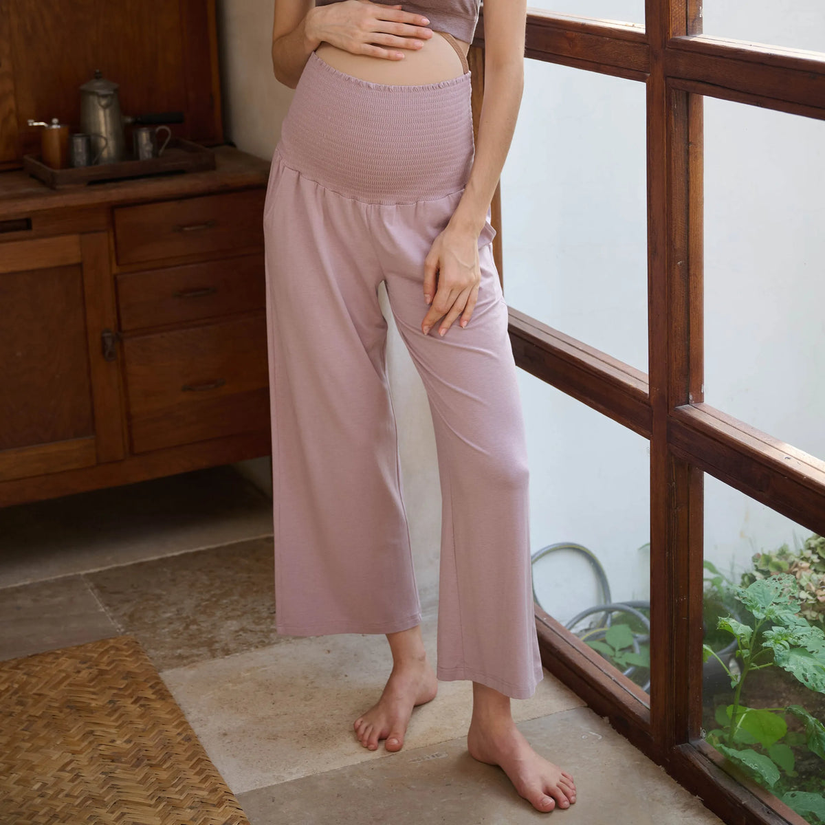 Bamboo Cotton Jersey Nest Bump Maternity Pants Dusty Rose