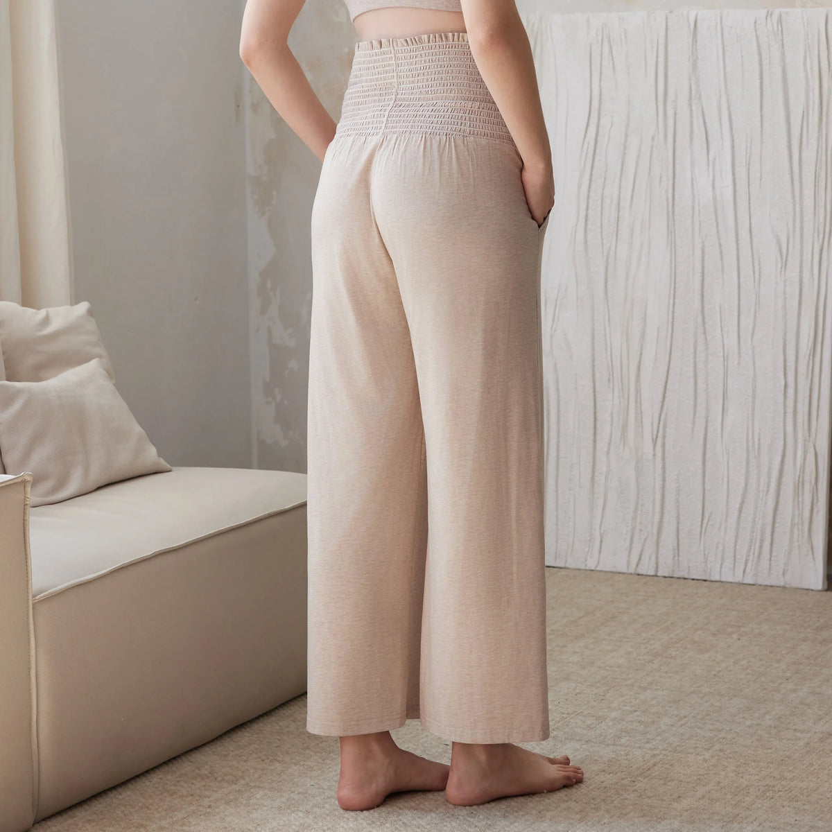 Bamboo Cotton Jersey Nest Bump Maternity Pants Warm Taupe
