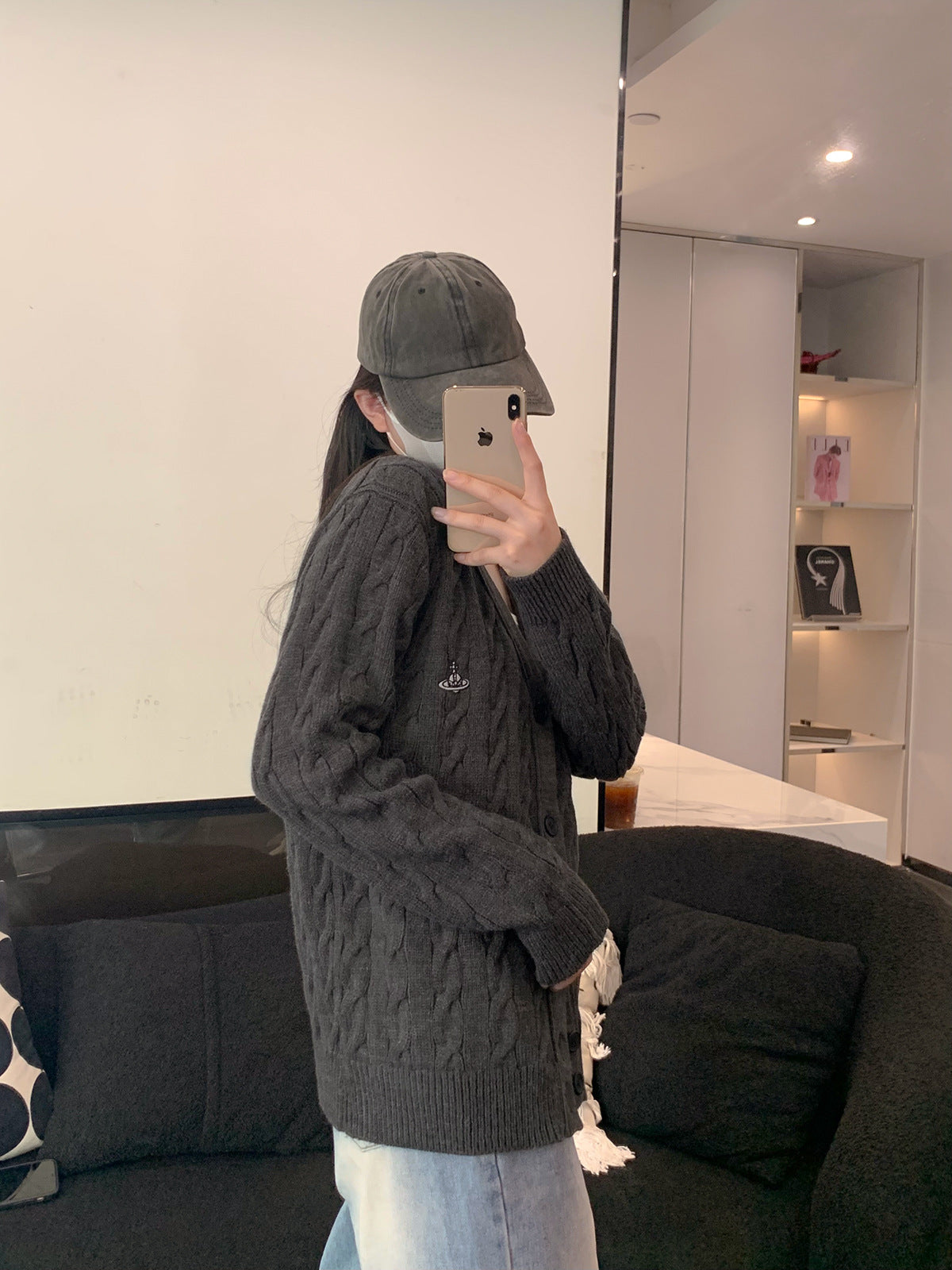 ADER EOFFOR Gray V-Neck Button-Up Knit Cardigan