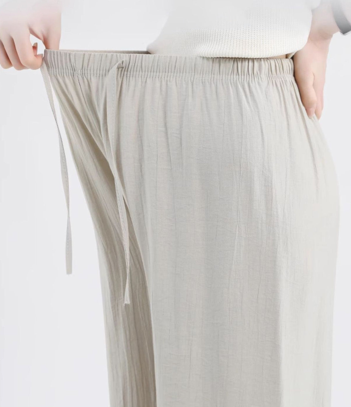 Wide Leg Ice Silk Pants Beige