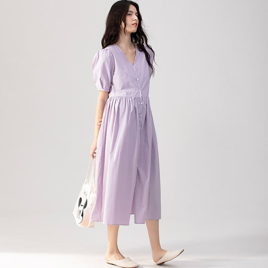 Summer Loose Puff Sleeve Midi Dress