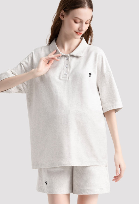 Casual Maternity Short Sleeve Two-Piece Light Grey