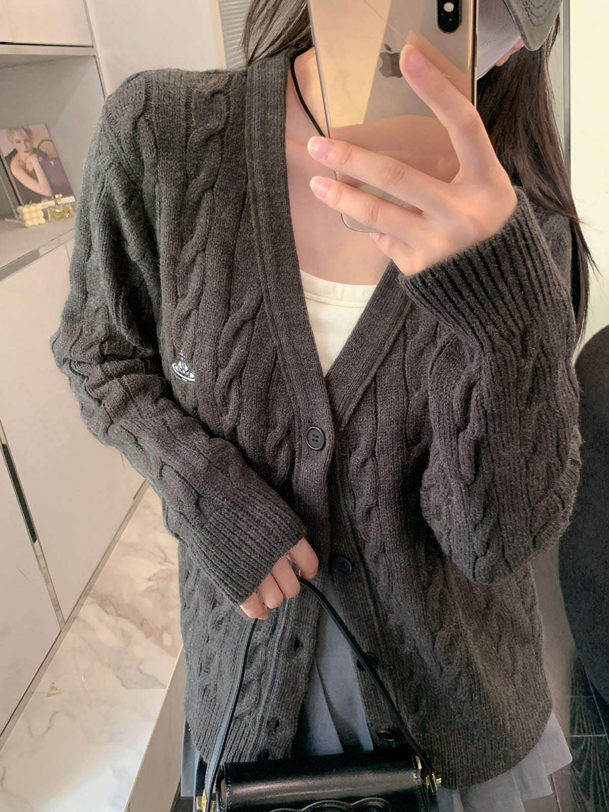 ADER EOFFOR Gray V-Neck Button-Up Knit Cardigan