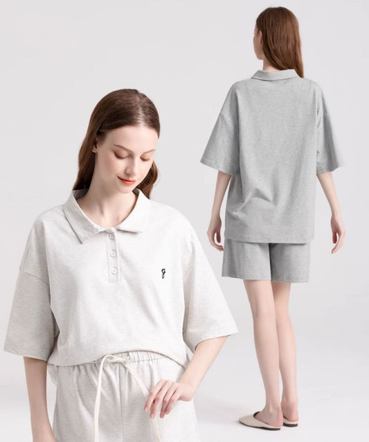 Casual Maternity Short Sleeve Two-Piece Light Grey