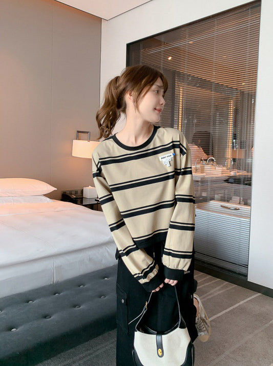 ADER EOFFOR Khaki Striped Long Sleeve T-Shirt