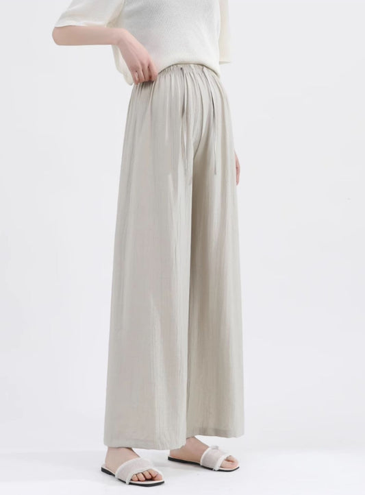 Wide Leg Ice Silk Pants Beige