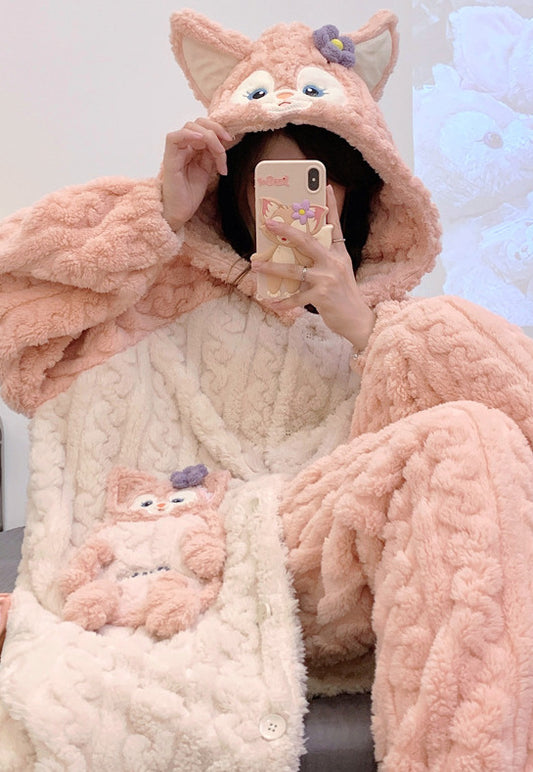 LinaBell White Fleece Fluffy Fuzzy Warm Pyjama Set