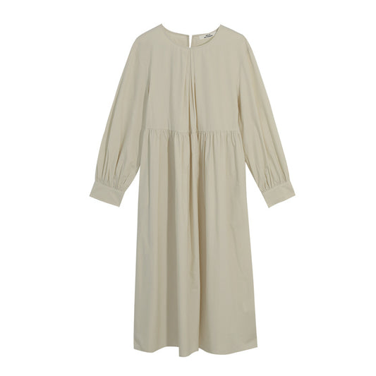 Autumn Round Neck Cotton A-line Maxi Dress