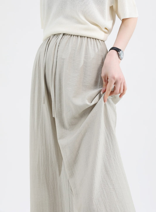 Wide Leg Ice Silk Pants Beige