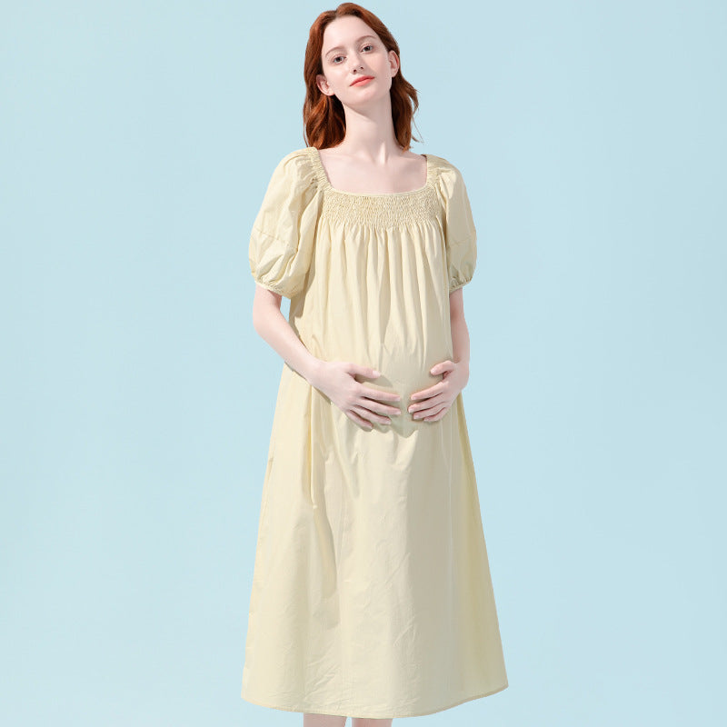 High Waisted Cotton Bishop Sleeve Midi Dress