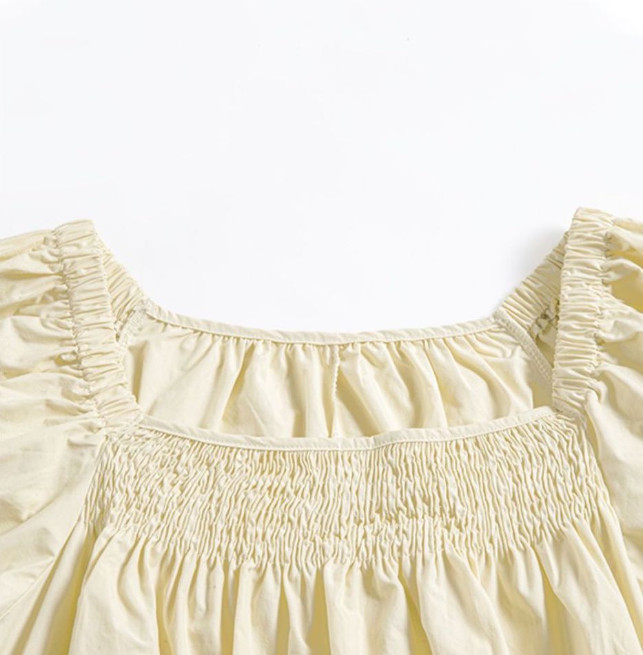 High Waisted Cotton Bishop Sleeve Midi Dress
