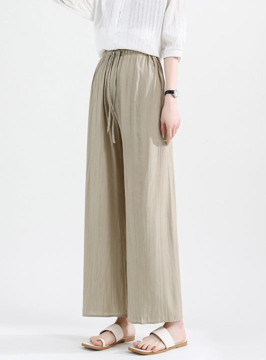 Wide Leg Ice Silk Pants Khaki
