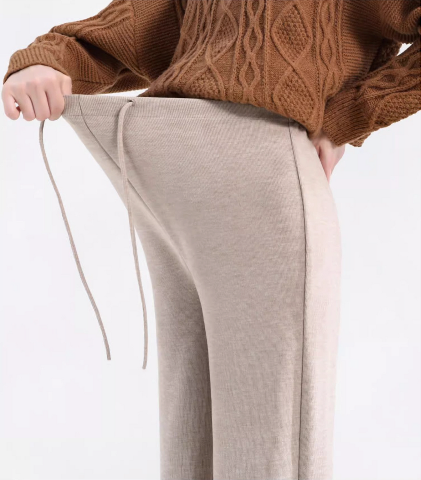 Velvet-Lined Maternity Palazzo Pants Oatmeal