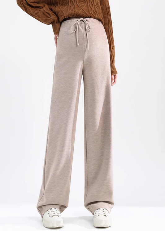 Velvet-Lined Maternity Palazzo Pants Oatmeal