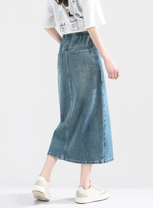 Denim A-Line High Waist Maxi Skirt
