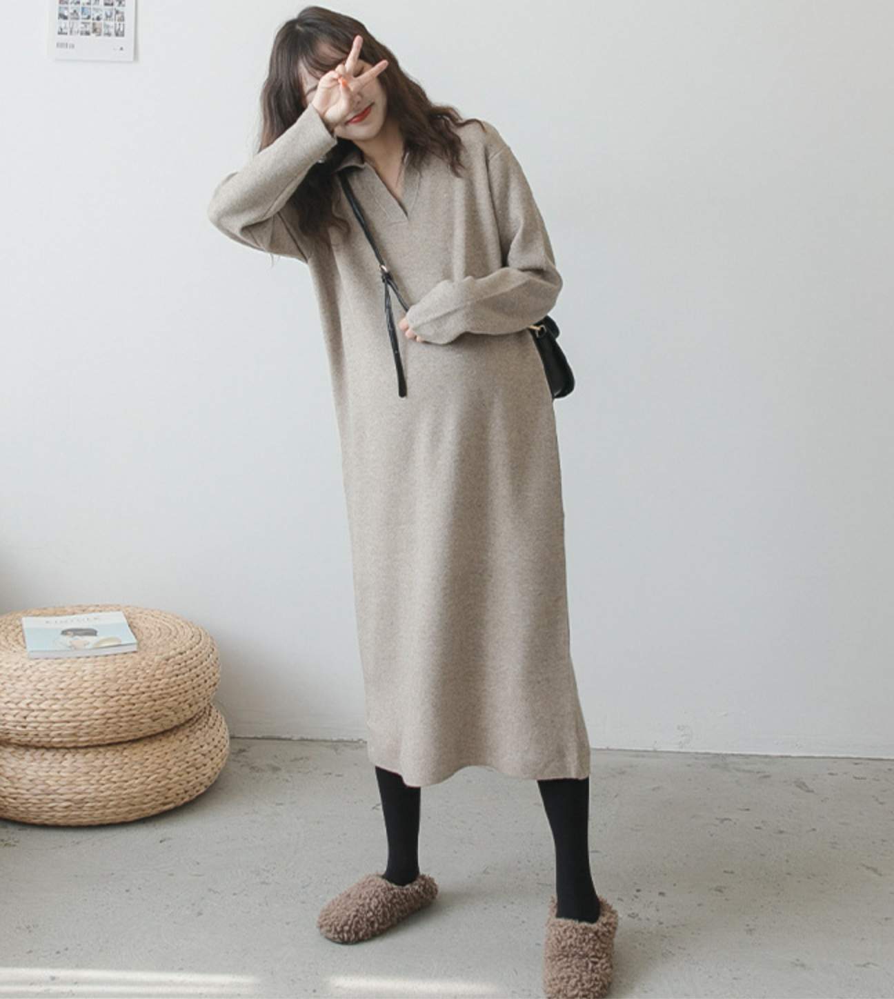 Cozy Knit Maternity Maxi Dress with Square Neckline
