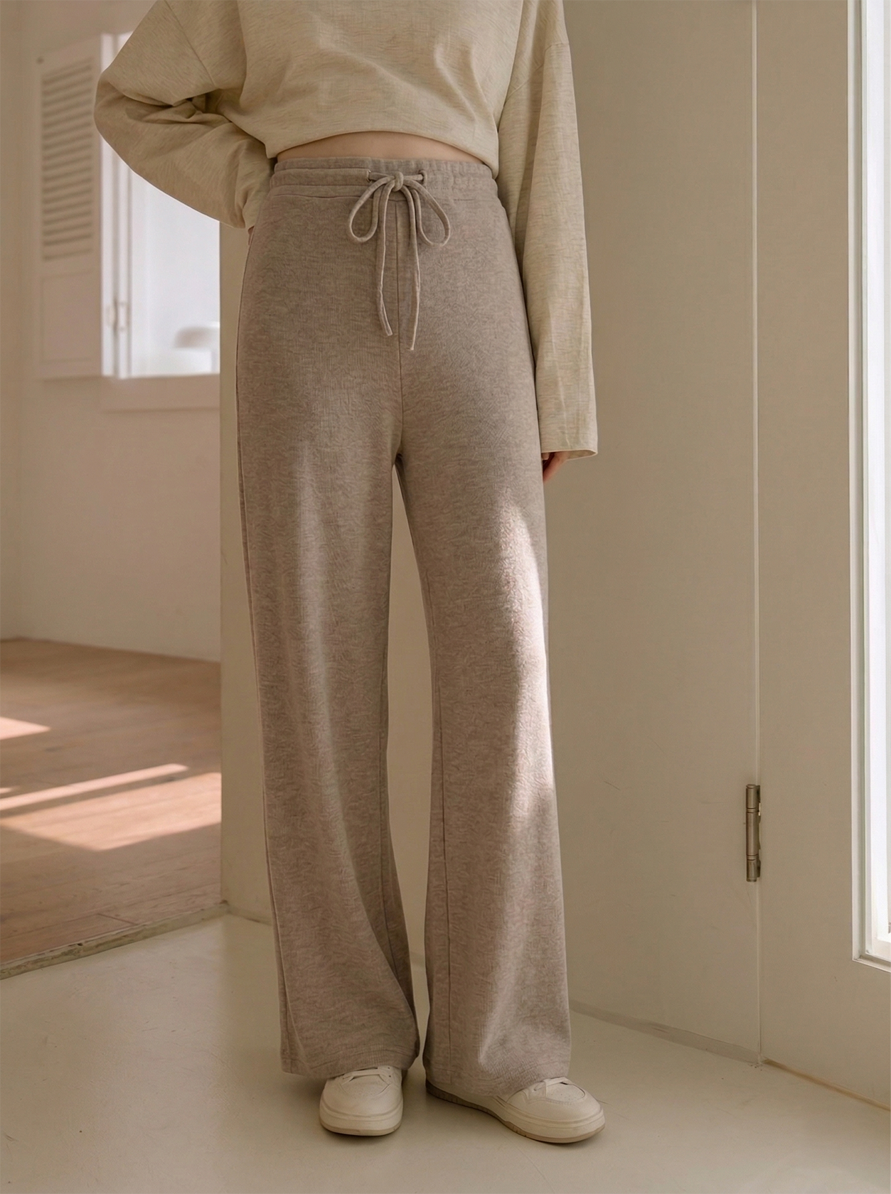 Velvet-Lined Maternity Palazzo Pants Oatmeal