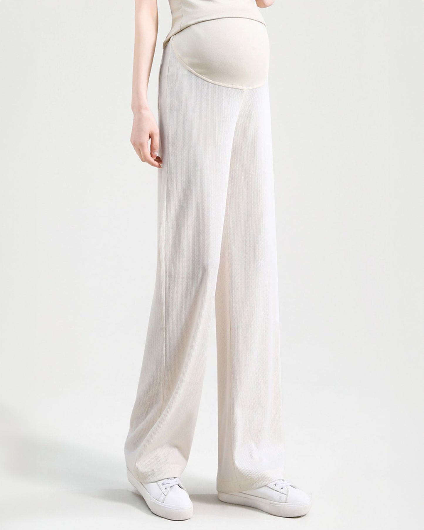 Over Bump Straight Leg Cotton Silk Pants Off White